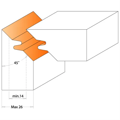 CMT Fréza na uhlový spoj 45° dvojzub MAN - D140 d40 Z2 ALU