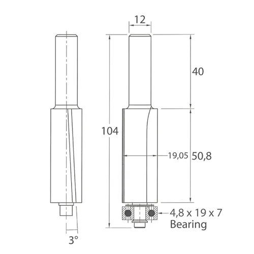 IGM M107 Orezávacia fréza so šikmým zubom - D19,05x50,8 L104 S=12 HW