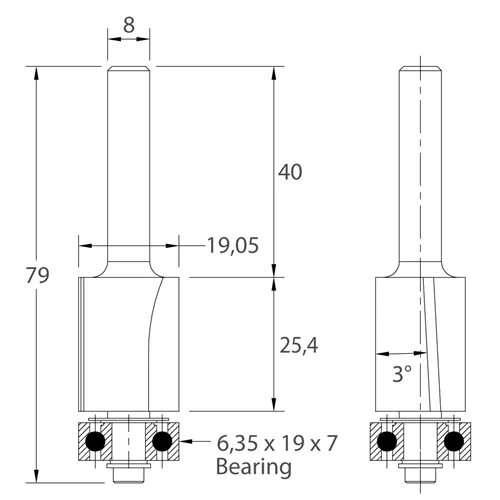 IGM M107 Orezávacia fréza so šikmým zubom - D19,05x25,4 L79 S=8 HW