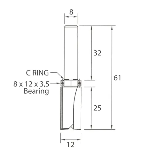 IGM M112 Drážkovacia fréza s ložiskom - D12x25 L61 S=8 HW