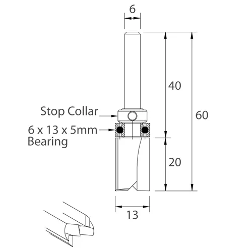 IGM M112 Drážkovacia fréza s ložiskom - D13x20 L60 S=6 HW