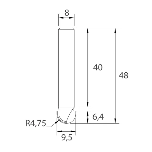 IGM M114 Čelná vypuklá fréza - R4,75 D9,5x6,4 L48 S=8 HW