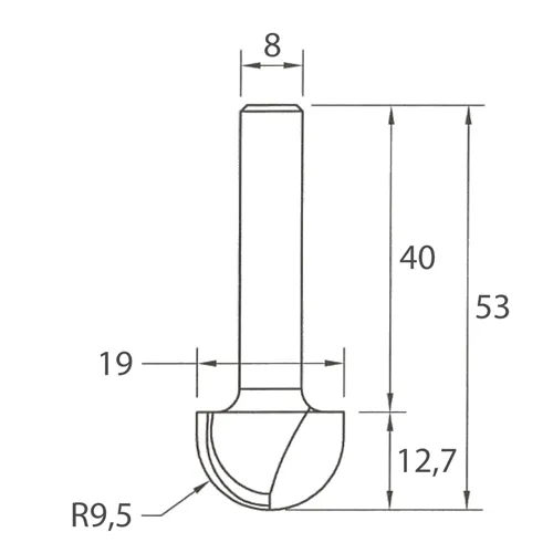 IGM M114 Čelná vypuklá fréza - R9,5 D19x12,7 L53 S=8 HW