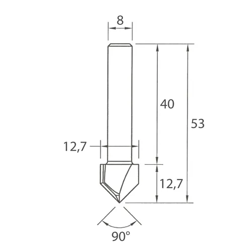 IGM M115 Fréza na V drážku - 90° D12,7x12,7 L53 S=8 HW