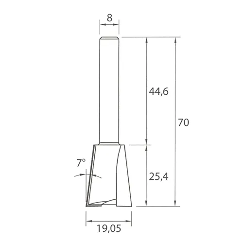 IGM M118 Fréza pre rybinový spoj - 7° D19,05x25,4 L70 S=8 HW