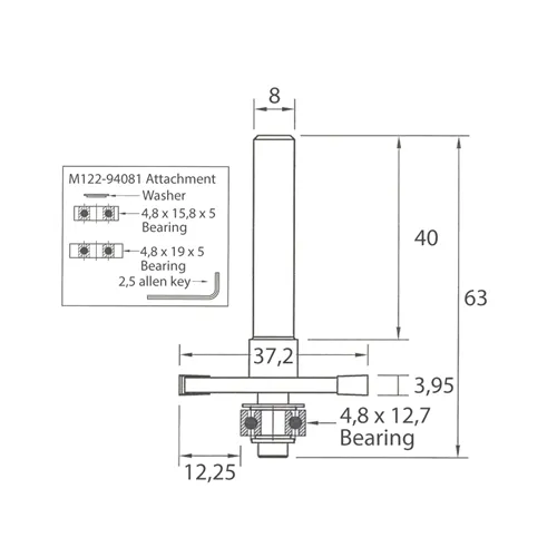 IGM M122 Tanierová fréza pre lamelové spoje sada - D37,2x3,95 H12,25 L63 S=8 HW