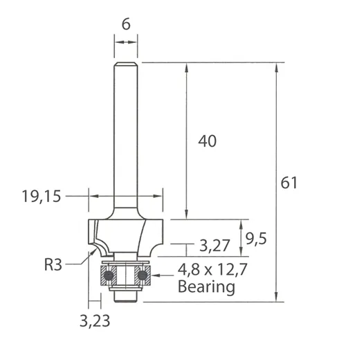 IGM M138 Zaoblovacia fréza vydutá - R3 D19,15x9,5 L61 S=6 HW