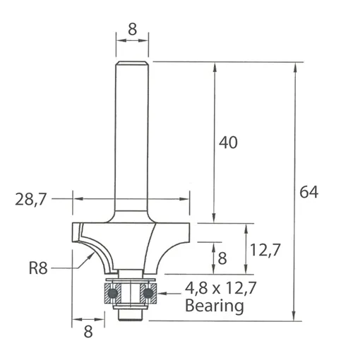 IGM M138 Zaoblovacia fréza vydutá - R8 D28,7x12,7 L64 S=8 HW