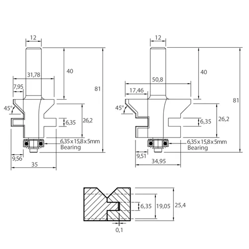 IGM M142 Fréza pre spoj na pero-drážku - D50,8x29,65 t19,05-25,4 L81 S=12 HW