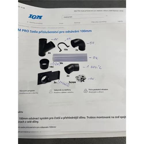 IGM PRO Sada príslušenstva pre odsávanie 100mm (Tovar bol použitý)