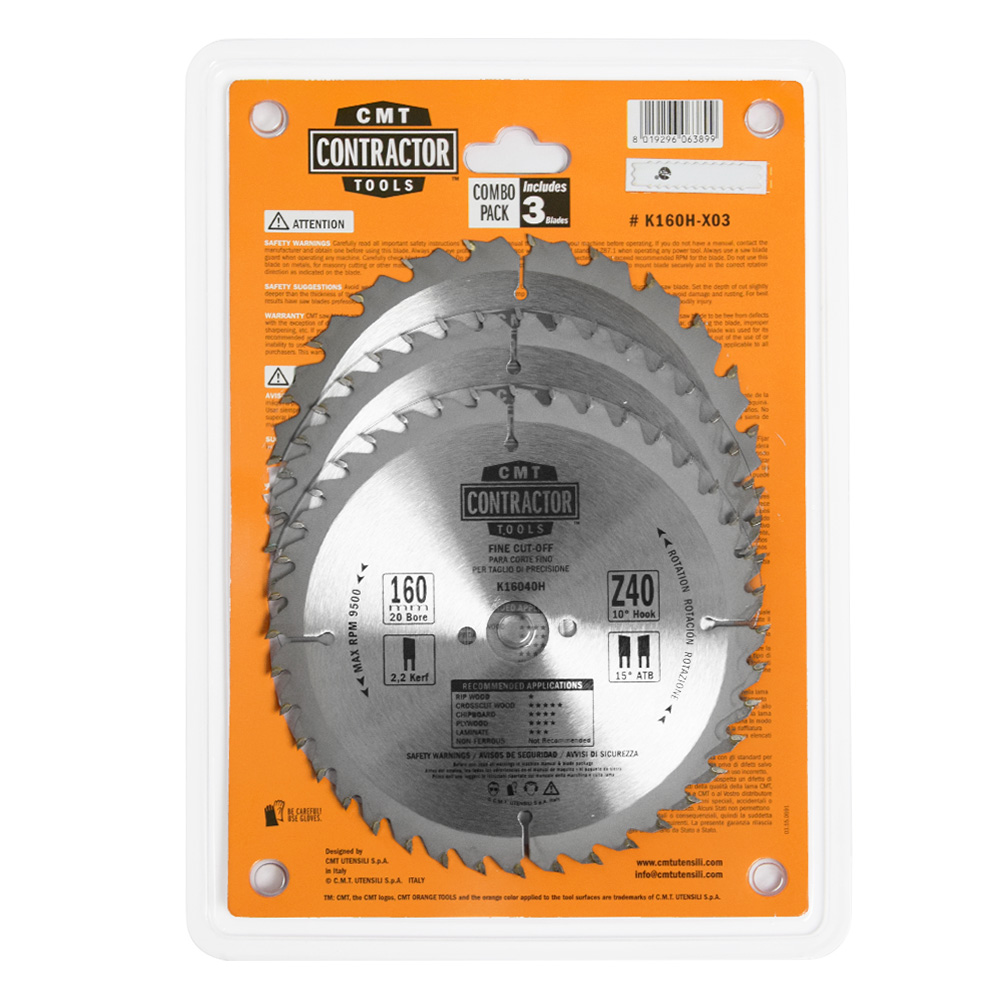 CMT Sada Contractor Pílových kotúčov na drevo - D160x2,2 d20 Z24+Z40 HW, 3ks C-K160H-X03