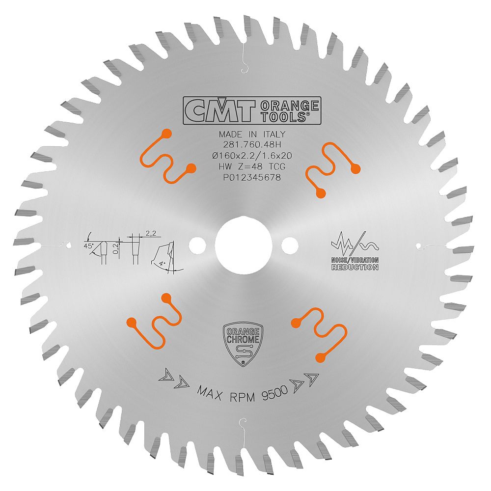 CMT CHROME Pílový kotúč na lamino a kompozity - D160x2,2 d20 Z48 HW C28176048H