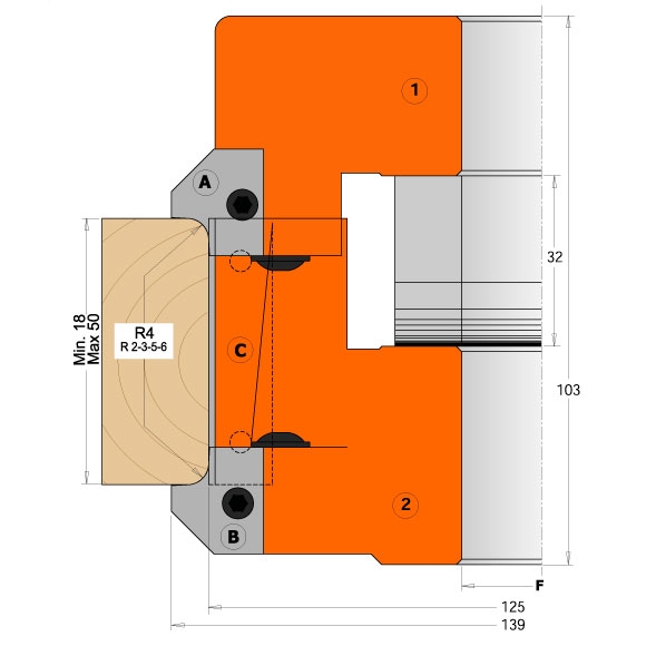 CMT Nôž pre C694005 - pár žiletiek R4+45° prof.A4 horné C695005A4