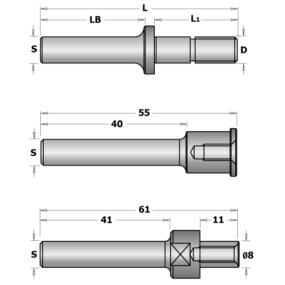 CMT C924 Tŕň tanierovej frézy s podložkami - S=12, D=M8, L1=40 C92412800