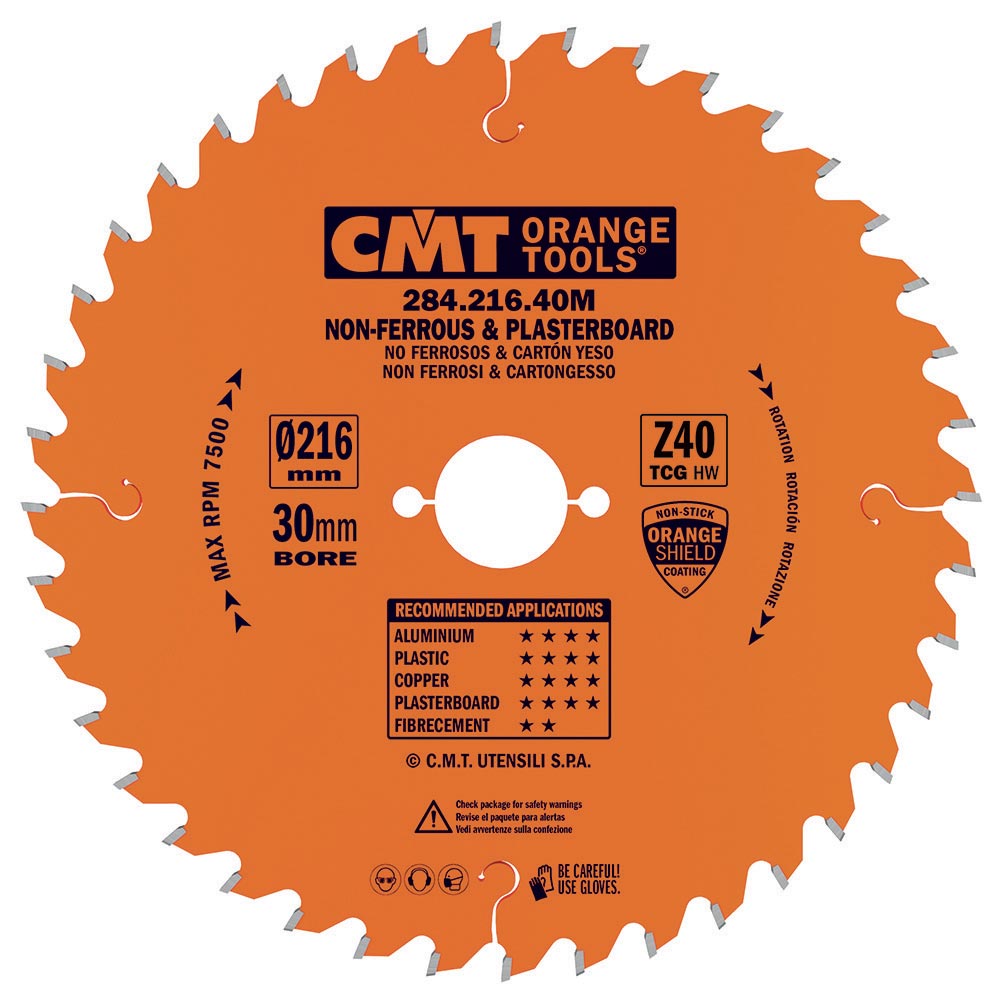 CMT Orange Pílový kotúč na neželezné kovy a plasty - D216x2,6 d30 Z40 HW 284.216.40M
